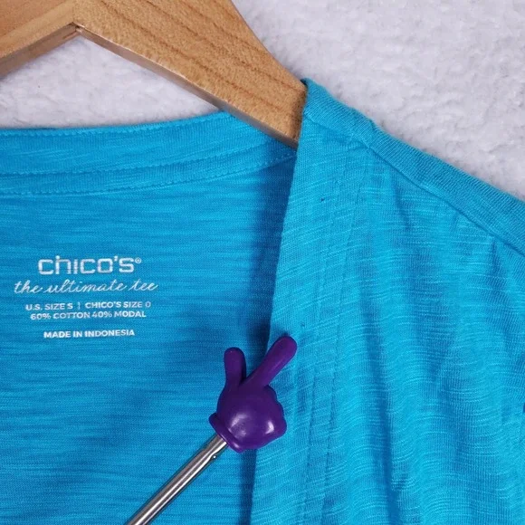 Chico's Open Front Cardigan Small Blue Long Sleeve Asymmetrical Hem Layering - Picture 9 of 10